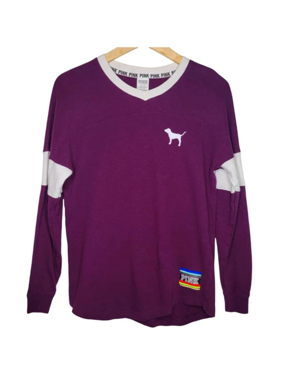 PINK Victoria's Secret Pullover V Neck Sweater XS Womens Maroon Long Sleeve